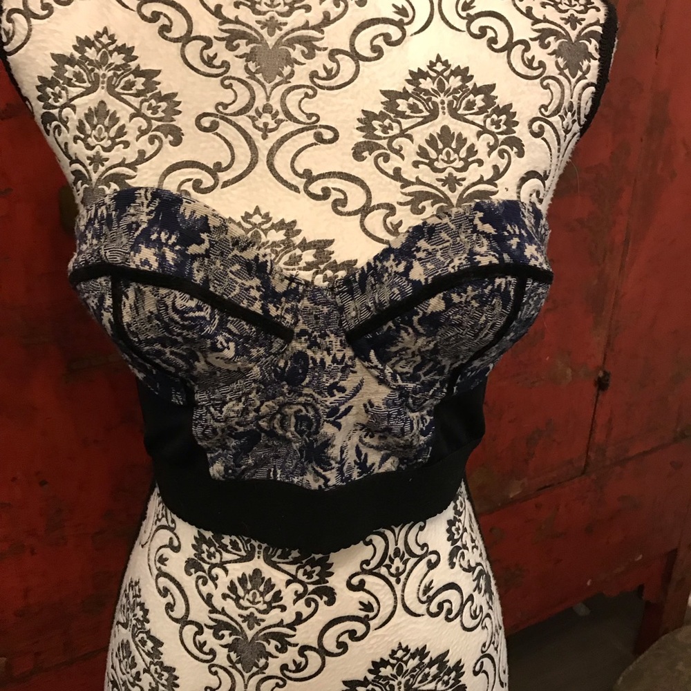 Navy & Black Corset TopShop embroidered floral top